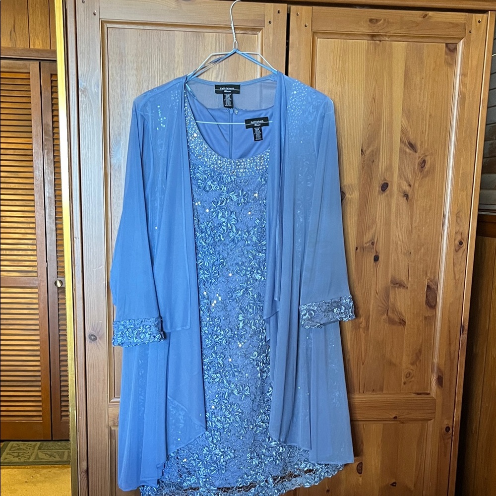 R&M Richards Periwinkle Dress with Embellished Jacket